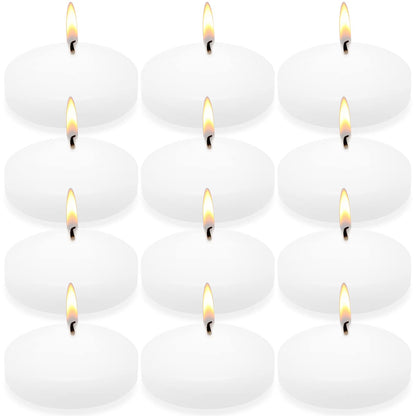 Set of 12 3 Inch White Floating Candles Large Unscented Dripless Water Wax Pool Candles for Vases, Centerpieces at Wedding, Party, Holiday- 10 Hour Burning