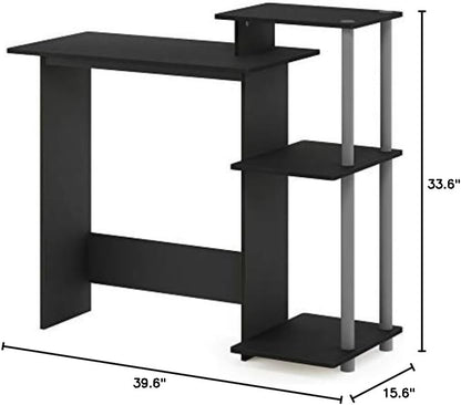 Furinno Efficient Home Laptop Computer Desk with Square Shelves, Solid Black/Grey Design