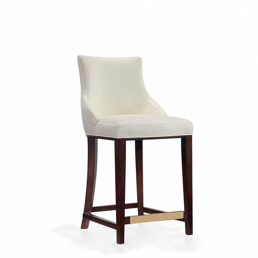 Manhattan Comfort Shubert Counter Stool with Backseat | Upholstered Leatherette, Beech Wood Legs | Perfect Bar Stool for Bar and Kitchen | Commercial Grade | Fully Assembled, Set of 1, Ivory