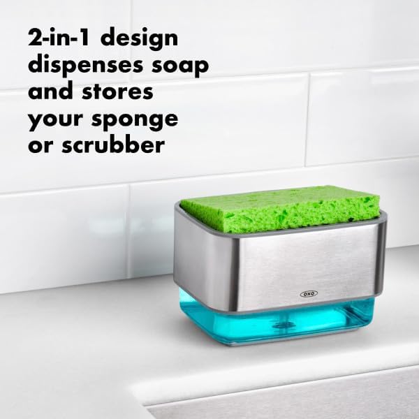 OXO Good Grips Clear Stainless Steel Soap Dispensing Sponge Holder