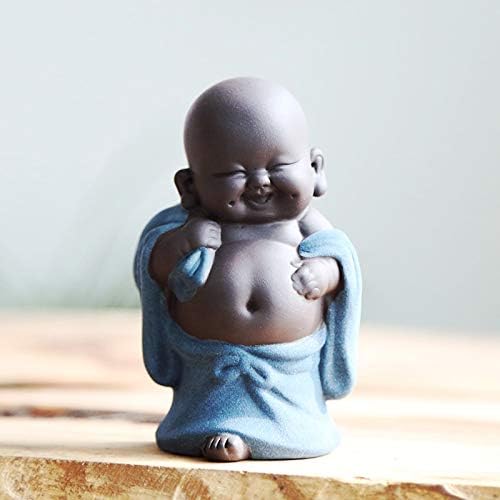 Kingzhuo 4'' Cute Tiny Buddha Statue Monk Figurine, Classic Ceramic Arts & Crafts Gift, Baby Crafts Ornaments (6 x 10
