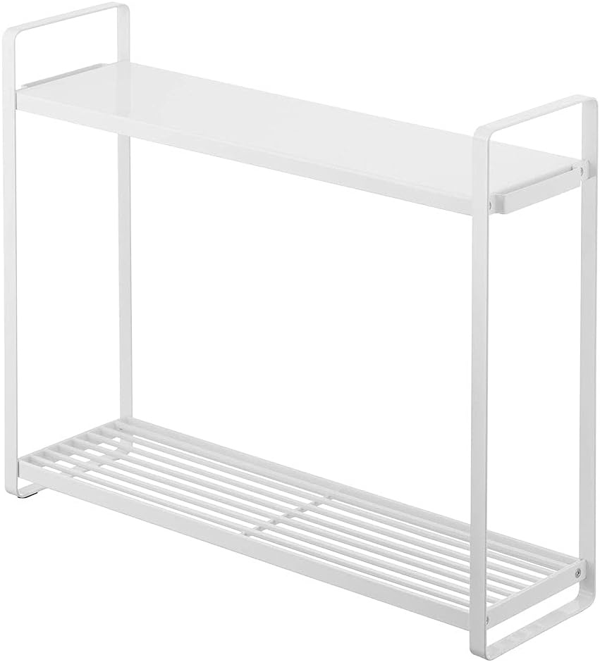 Yamazaki Industries 5150 Horizontal Stove Rack, 2 Tiers, White, Approx. W 20.1 x D 5.5 x H 15.7 inches (51 x 14 x 40 cm), Tower, Gap Storage, Condiment Rack, Holds Pots and Oils, Hooks