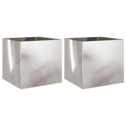Foknhdi Set of 2 Large Silver Stainless Steel Rectangular Planters 18.5 x 19.3 x 18.1 in, Polished Planter Box for Patio Balcony Living Room Modern Indoor Outdoor Decor