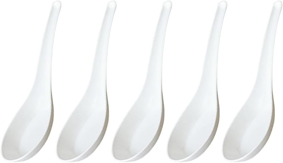 5 Pcs Reusable Plastic Chinese Soup Spoon for Ramen, Soup, Fried Rice, Heat Resistant, Unbreakable