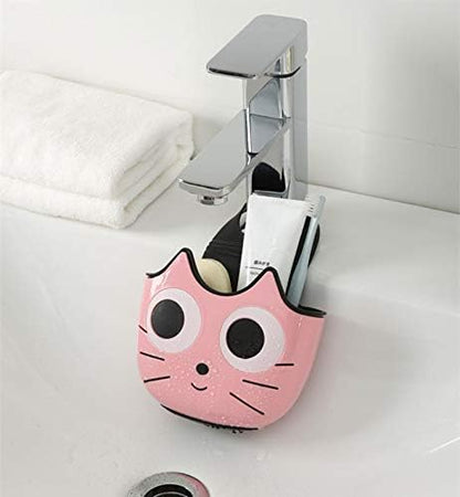 QTMY 2 PACK Cat Sponge Holder Basket with Buckle, Sink Faucet Caddy for Kitchen Bathroom
