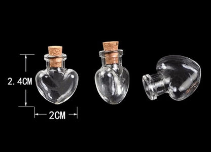 Mini Glass Jars with Cork Stoppers - Tiny Heart-Shaped Bottles for Party Wedding Decor & Jewelry Making (100)