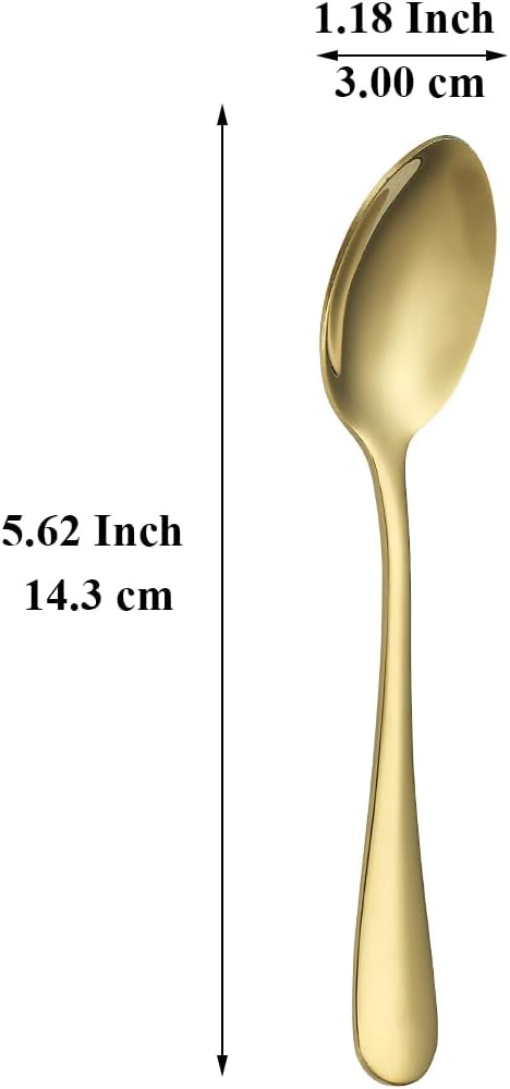 Gold Teaspoons Set of 12, Stainless Steel Soup, Dessert, Coffee, Stirring Spoons for Home or Restaurant