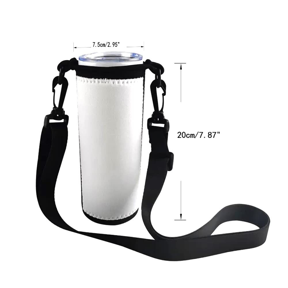 QOMOLANGMA 10pcs Sublimation Blanks Water Bottle Carrier Holder Tumbler Bag Carrier Neoprene Tumbler Sleeve Sublimation Tumbler Cup Carrier Pouch with Shoulder Strap for Heat Press Trasnfer Printing