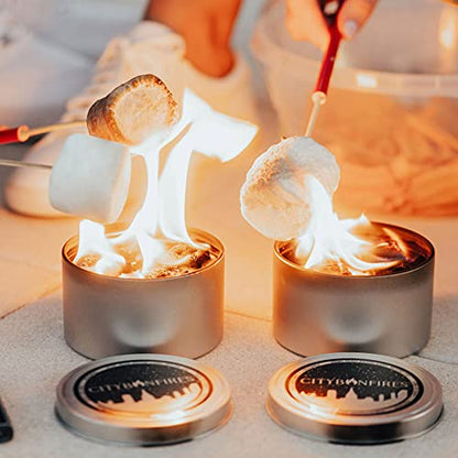City Bonfires Portable Fire Pit - Mini Fire Pit, Table Top Firepit, No Wood, No Embers, 3-5 Hours of Burn Time - Food Safe for Smores - Lightweight, Emergency Heat, Camping Stove (2-Pack)