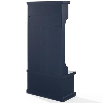 Bowery Hill Coastal Wood Hall Tree, Navy Finish, 64.25"H x 31.5"W x 15.75"D, Bead Board Design, 3 Double Hooks, Drop-Down Cabinet Door, Storage Shelves, Versatile Entryway Bench for Foyer or Mudroom