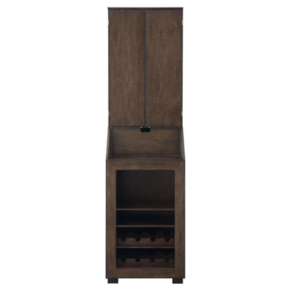 BOWERY HILL Dartboard Cabinet, 24" W x 15" D x 45" H, Walnut Finish, Includes Dartboard, Scoreboards, Darts, Wine Rack, Drop Down Storage Shelf, Traditional Style for Game Room Entertainment