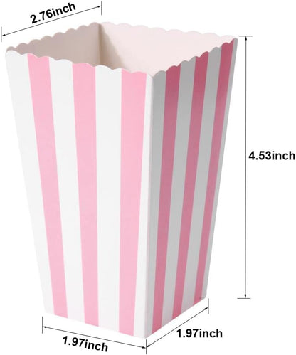 24pcs Mini Paper Popcorn Boxes - Candy Container for Party Favor Supplies, Pink-Striped Design