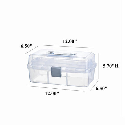 BangQiao 2-Tier Trays Clear Gray Plastic Storage Container Organizer Box, Multipurpose Portable Carrying Case with Latch Lock and Handle for Art, Craft, Sewing Supplies, First Aid, Makeup