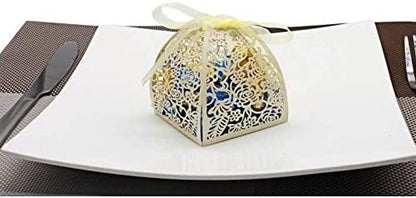 KPOSIYA 100 Pack Laser Cut Rose Candy Favor Boxes 2.5"x 2.5"x 3.1" for Bridal Shower, Anniversary, Birthday Party