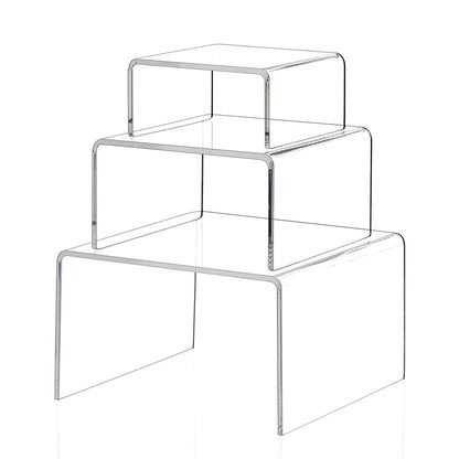 Jusalpha 6 -Piece Strong Clear Acrylic Rectangular Riser for Retail, Shelf Showcase Fixtures for Jewelry, Display Stand for Amiibo Funko POP Figures, Cupcakes, Food Display 5'' 4'' 3''(2)…