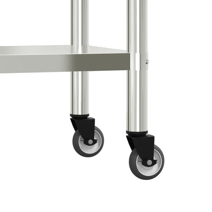 Stainless Steel Kitchen Work Table with Overshelf and Wheels, 43.3 x 21.7 Inch Commercial Prep Station for Restaurant, Home, Garage, Utility Cart