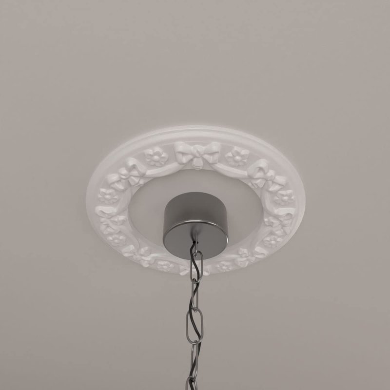 Ekena Millwork CM12RI Ribbon with Bow Ceiling Medallion, 12 1/4"OD x 7 1/2"ID x 7/8"P, Primed