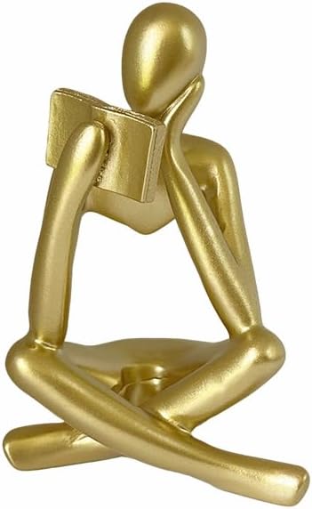 1 Pack Right Facing Gold Reading Women Statue, Thinker Sculptures Resin Abstract Art Figurine, Modern Aesthetic Gold