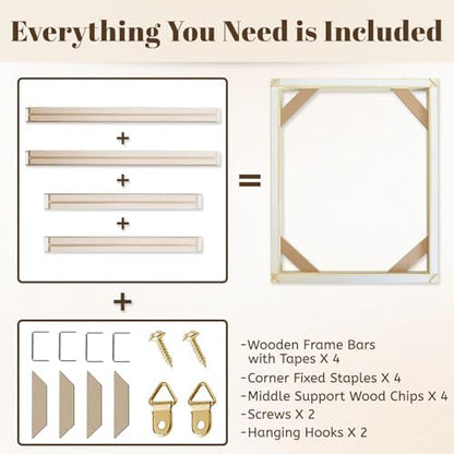 18x28 1.25" DIY Canvas Stretcher Bars, Gallery Depth White Pine Wood Frame Kit, Self-Adhesive & Tool-Free Assembly
