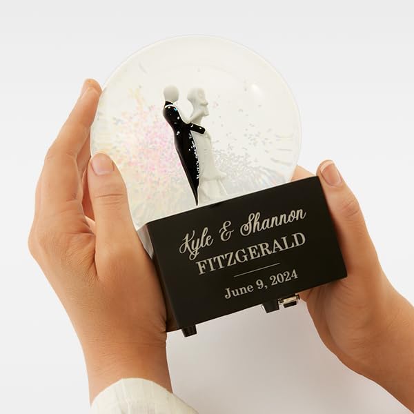 Personalization Universe Personalized Wedding Couple Musical Snow Globe - Engraved Names & Message, Plays Wedding March