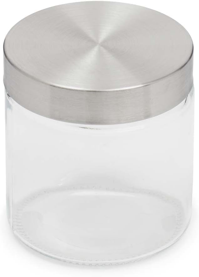 Home Basics Small Kitchen Canister, Clear Glass with Stainless Steel Lid, for Flour, Sugar, Coffee, Snacks