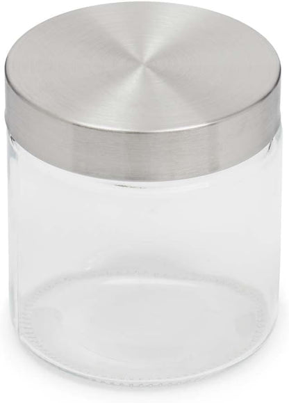Home Basics Small Kitchen Canister, Clear Glass with Stainless Steel Lid, for Flour, Sugar, Coffee, Snacks