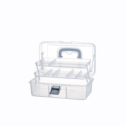 BangQiao 2-Tier Trays Clear Gray Plastic Storage Container Organizer Box, Multipurpose Portable Carrying Case with Latch Lock and Handle for Art, Craft, Sewing Supplies, First Aid, Makeup
