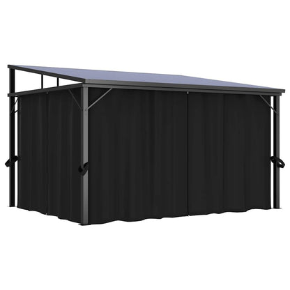 Outdoor Gazebo 13.3'x9.6' Hardtop Canopy Pavilion with 4 Curtains for Patio Garden Backyard Events Anthracite