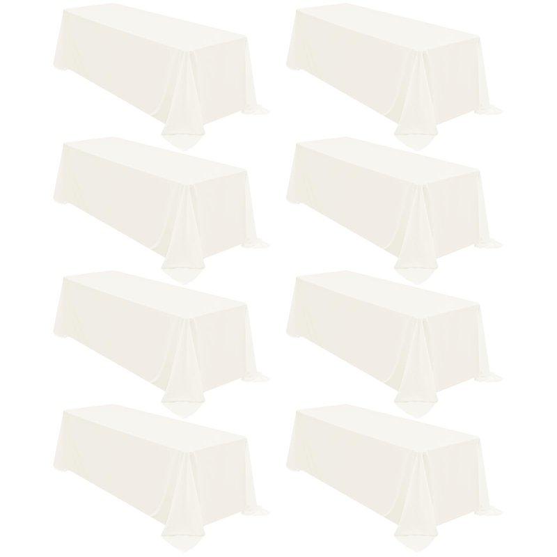 fani 8 Packs Tablecloth 90 x 156 Inch, Ivory Polyester Table-Cloth for 8ft Rectangle Tables, Stain and Wrinkle Resistant Washable Fabric Table Cover for Wedding Banquets Parties Buffet Dining