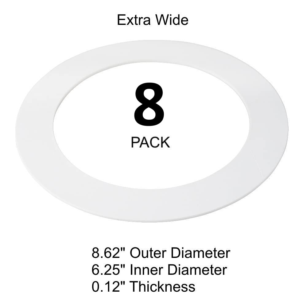 8 Pack Gloss White Goof Trim Ring for 8" Inch Recessed Can Lighting Down Light, Outer Diameter 8.6 Inches, Inner Diameter 6.2 Inches