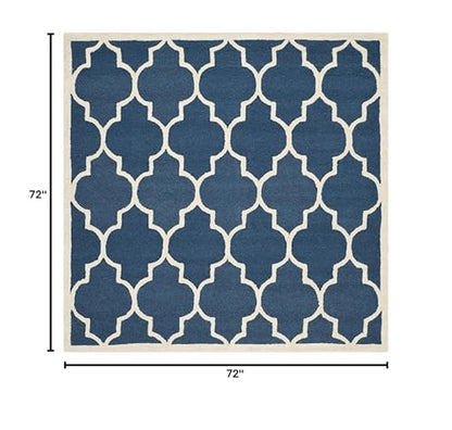 SAFAVIEH Cambridge Collection Area Rug - 6' Square, Navy & Ivory, Handmade Moroccan Trellis Wool, Ideal for High Traffic Areas in Living Room, Bedroom (CAM134G)