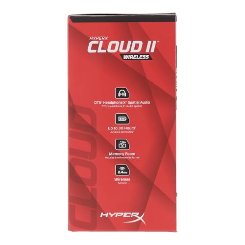 HyperX Cloud II Wireless - Gaming Headset for PC, PS5, PS4, Long Lasting Battery Up to 30 Hours, DTS Headphone:X Spatial Audio, Memory Foam, Detachable Noise Cancelling Microphone with Mic Monitoring