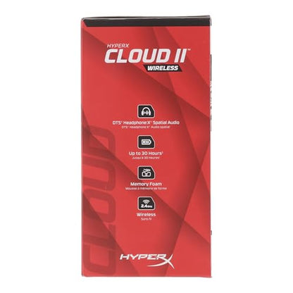 HyperX Cloud II Wireless - Gaming Headset for PC, PS5, PS4, Long Lasting Battery Up to 30 Hours, DTS Headphone:X Spatial Audio, Memory Foam, Detachable Noise Cancelling Microphone with Mic Monitoring