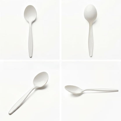 Yoaier Eco-Friendly 6" Disposable Soup Spoons - 50 Pack Heavy Duty Disposable Silverware, Extra-Length Cornstarch Serving Spoons for Hot Soup, Ice Cream,Chili, Parties (Ivory)