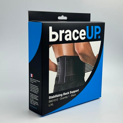 BraceUP Back Brace for Men and Women Lower Back - Breathable Waist Lumbar Support Belt for Sciatica, Herniated Disc, Scoliosis Back Pain Relief, with Dual Adjustable Straps (L/XL 35-43 In)