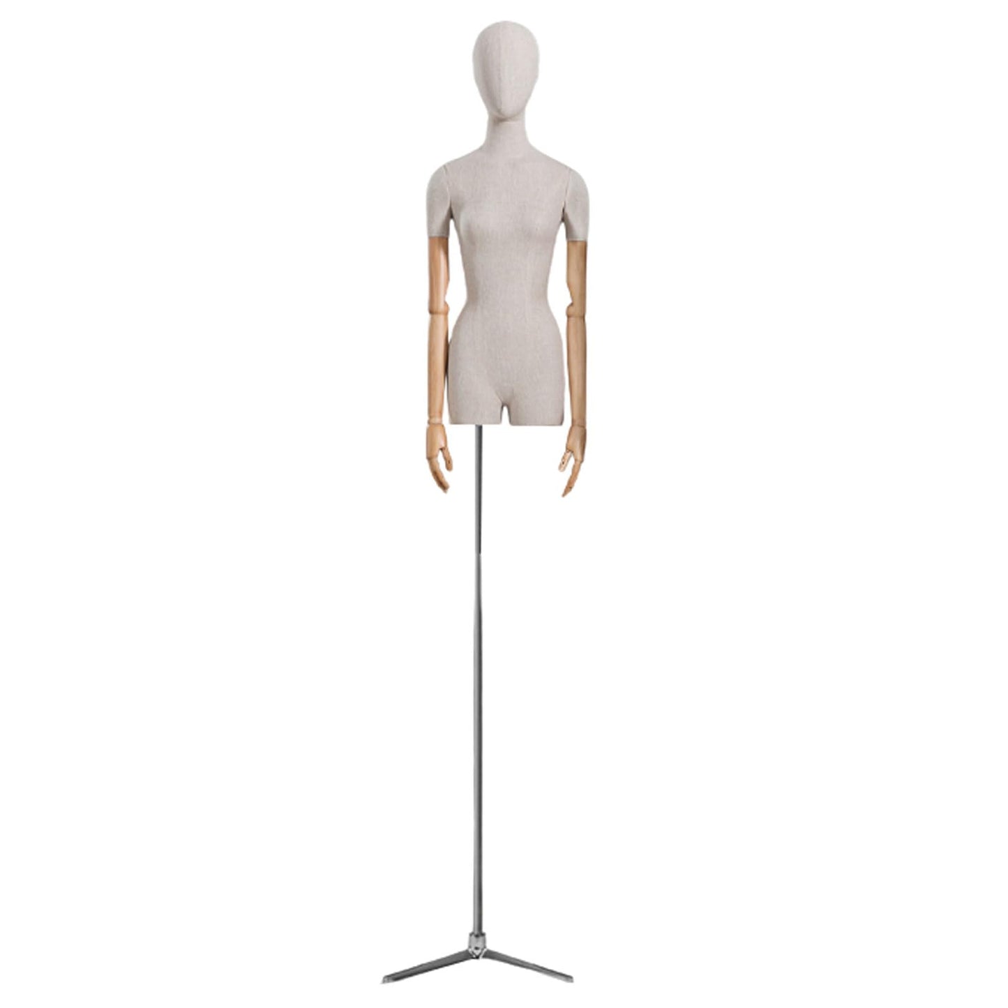 CZCZC Countertop Premium Mannequin with Metal Stand,Linen Female Mannequin,Adjustable Dress Mannequin,Flexible Form Mannequin Torso Wooden Arm Display