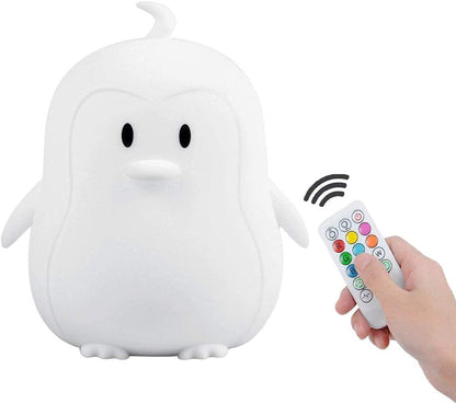 Tianhaixing Animal-shaped Big Night Light for Children/Adult, Rechargeable LED Soft Silicone (BPA Free) Bedside Lamp, Adjustable Brightness and 9 Colors by Touch Control & Remote Control (Big Penguin)