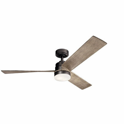 Kichler Spyn 52" Ceiling Fan with LED Lights in Anvil Iron, 3-Blade Contemporary Industrial Ceiling Fan, 3000K, Included Wall Control, (52" W x 14.5" H), 300275AVI