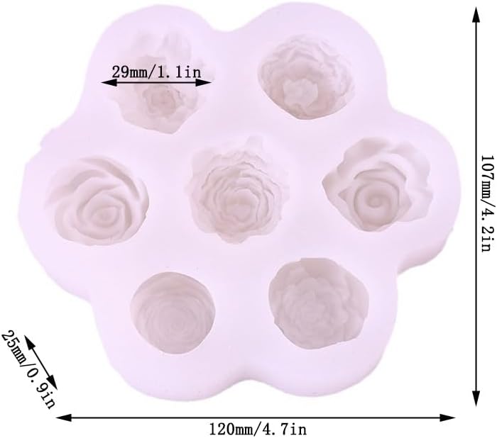 7-Chamber Silicone Molds, Rose/Flower Shape for DIY Cake, Fondant, Biscuit, Cookies, Dessert