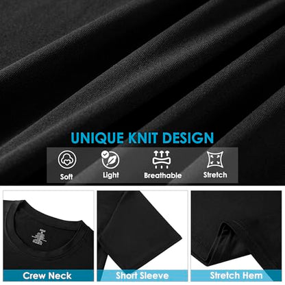 Mens T-Shirts Crew Neck Basic Tees，Soft Fit Short Sleeve Stretch T-Shirts Basic Lightweight Gym Tops for Athletic Black