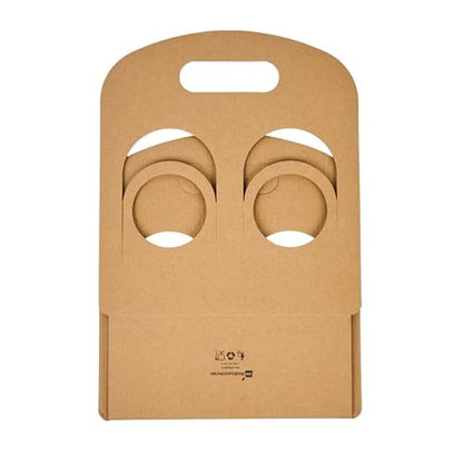 Restaurantware Bio Tek Drink Carriers 100 Disposable Cup Carriers With Handles - Holds 2 Cups For Delivery Or To Go Kraft Paper Drink Holders Built-In Handle Fits Multiple Beverages