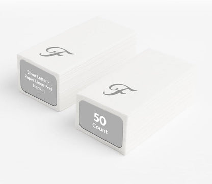 15.8 7.9 Inch 50 Luxenap X Linen-Feel Guest Towels, Lettered Hand Towels - Silver Letter 'F', Cursive Font, White Paper
