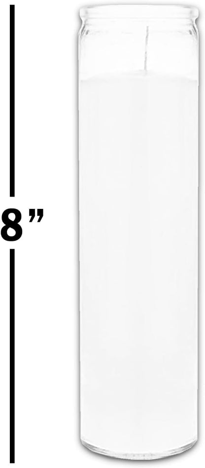 Glass Assorted Religious Candle, White, Case of 24. Aspen Brands Classic White Candles in Glass, Set of 24, 8-INCHES Tall. Blessed Sanctuary Devotional Prayer Candle,