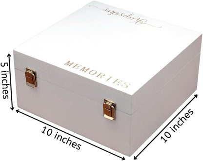 Keepsake Box for Memories, Large White Wooden Storage Box