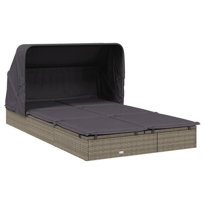CongVVFV Grey PE Rattan Sunbed with Powder-Coated Steel Frame Double Foldable Adjustable Armrests Weather-Resistant Cushions Modern Outdoor Furniture for Patio Garden Balcony Lounging