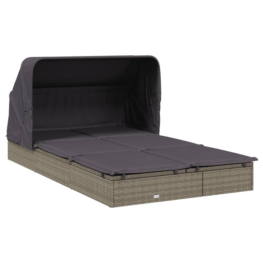 GFMGUEMV Foldable Outdoor Sunbed with Adjustable Armrests and Weather-Resistant Cushions for Two Persons, Modern Grey Patio Lounger