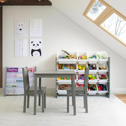 Humble Crew Kids Wooden Table and 2 Chairs Set, Grey - Square Kids Table and Chair Set for Toddlers and Children for Arts, Crafts, and Snack Time - Sturdy, Durable Toddler Activity Table