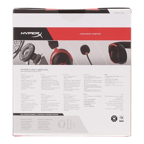 HyperX Cloud II Wireless - Gaming Headset for PC, PS5, PS4, Long Lasting Battery Up to 30 Hours, DTS Headphone:X Spatial Audio, Memory Foam, Detachable Noise Cancelling Microphone with Mic Monitoring
