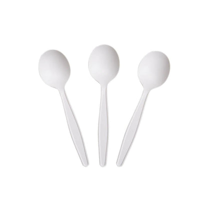 Yoaier Eco-Friendly 6" Disposable Soup Spoons - 100 Pack Heavy Duty Plant-Based Cutlery, Extra-Length Cornstarch Spoons for Hot Soup, Ice Cream, Chili,Para Pozole,Parties (Ivory)