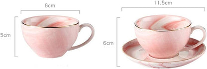 FUYU Gold Edge Marble Ceramic Espresso Coffee Cup and Saucer Set, Tea Cup